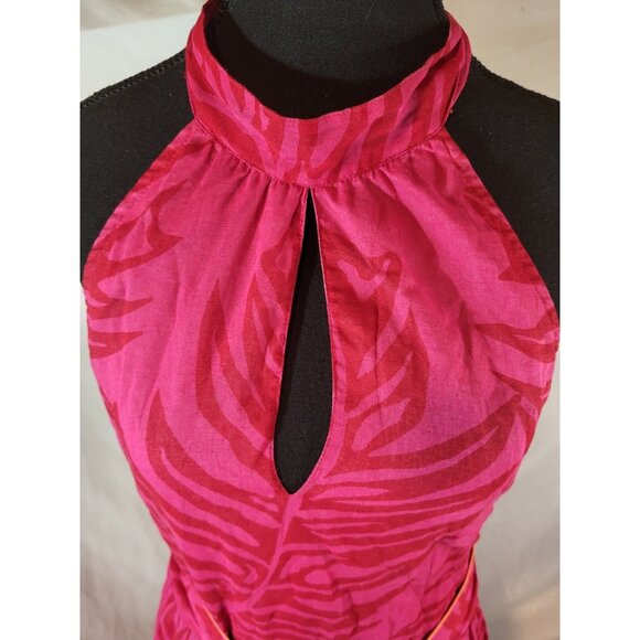 Free People Y2K Pink Tropical Palms Halter Dress Size 6 - Picture 2 of 6